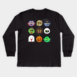 MONSTER FACES Halloween Emoji Shirt Skeleton Dracula Costume Kids Long Sleeve T-Shirt